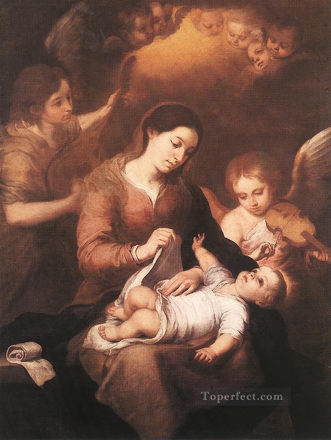Mary and Child with Angels Playing Music Spanish Baroque Bartolome Esteban Murillo Oil Paintings